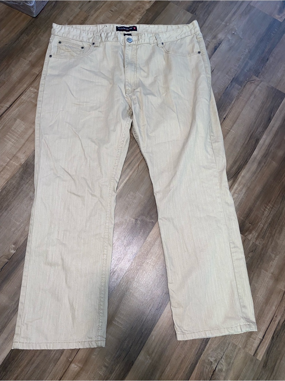 Victorious Mens Jeans W44 L30 Beige Khaki 100% Cotton Straight Leg Denim Pants